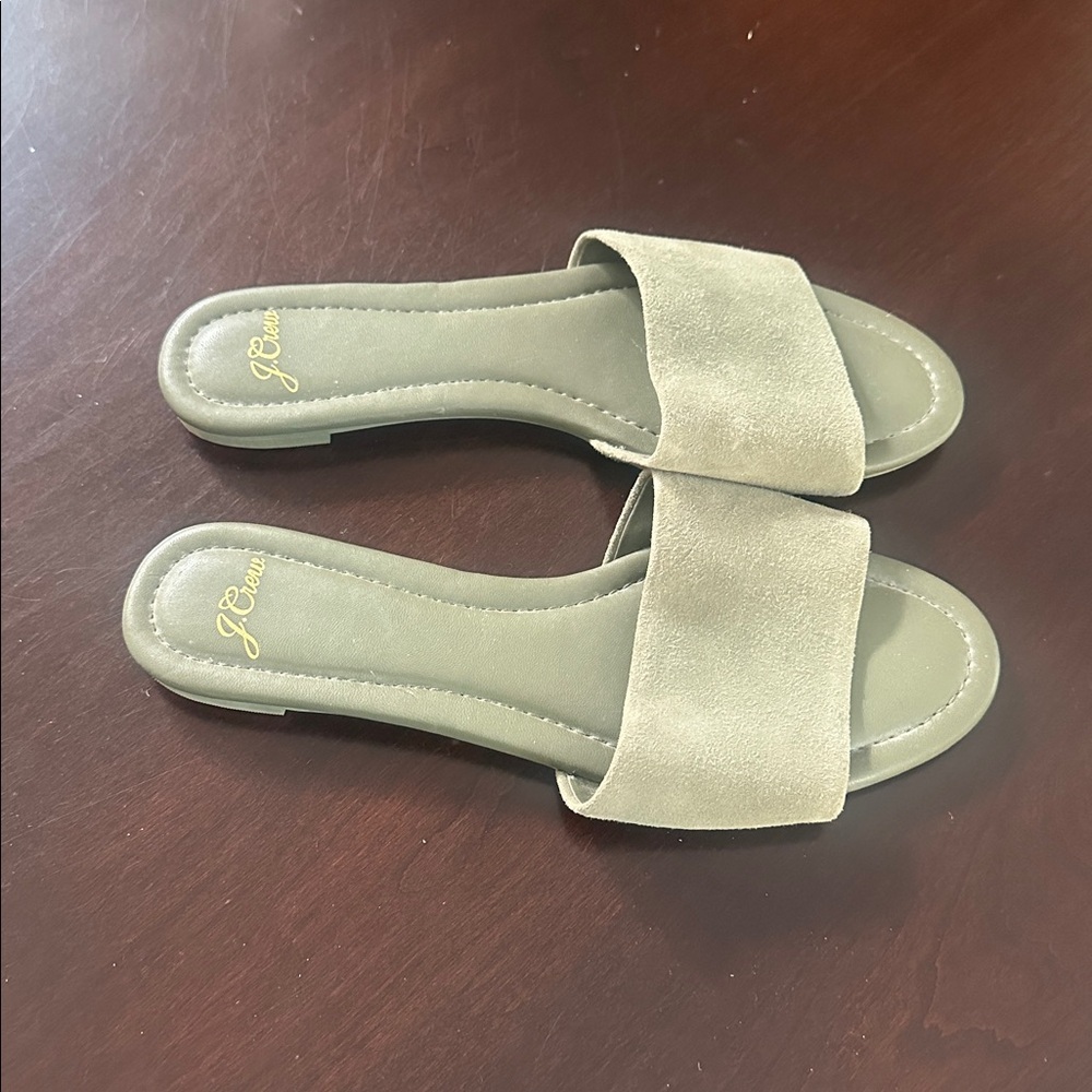 J. Crew NEW Womens Cora Slide Suede Sandals Moss Green Size 9.5 Minimalist Boho
